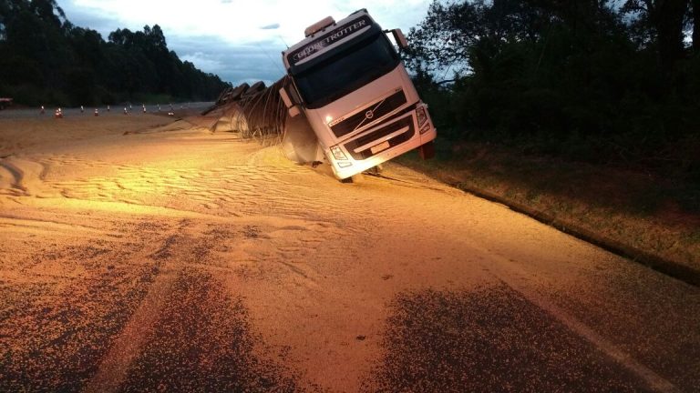 Carreta tomba e interdita BR 050