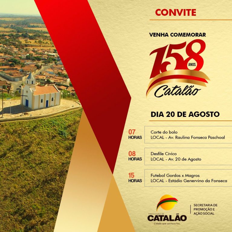Saibam da programação das comemorações dos 158 anos de Catalão no dia 20 de agosto