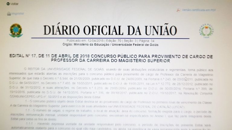 EDITAL DO CONCURSO PÚBLICO; abertas as inscrições para vagas de professores na UFCAT e maioria são para o Curso de Medicina