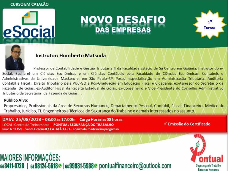 Empresa Pontual promoverá curso do eSocial em Catalão no dia 25 de agosto