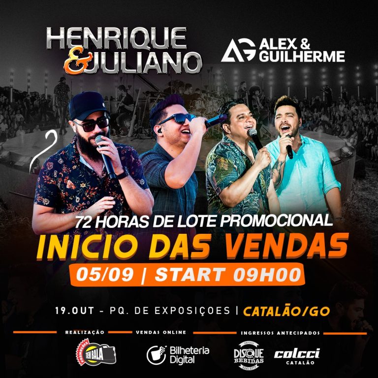 Venda de ingressos para o show de Henrique e Juliano começa na próxima quarta-feira (05)