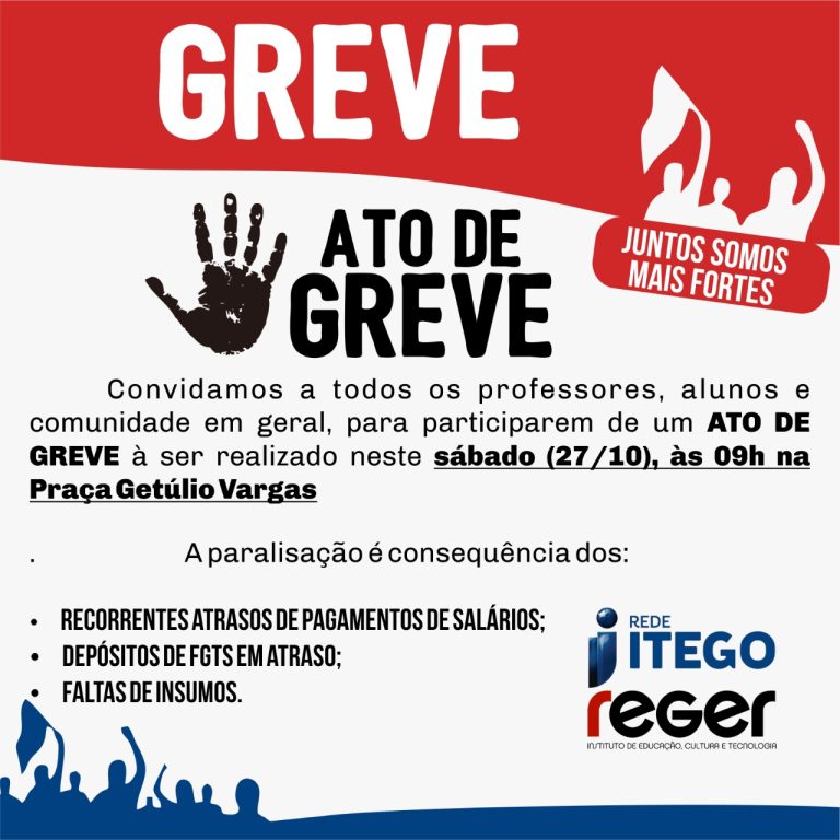 Em greve, professores do Itego realizam manifesto neste sábado (27)
