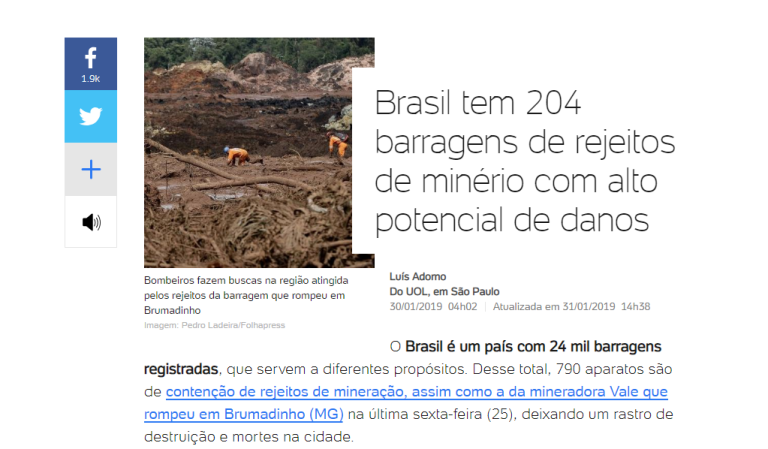 JORNAIS IMPRESSOS E ONLINES DE GOIÁS E DO BRASIL DESTACAM BARRAGENS DE REJEITOS DAS MINERADORAS DE CATALÃO E OUVIDOR