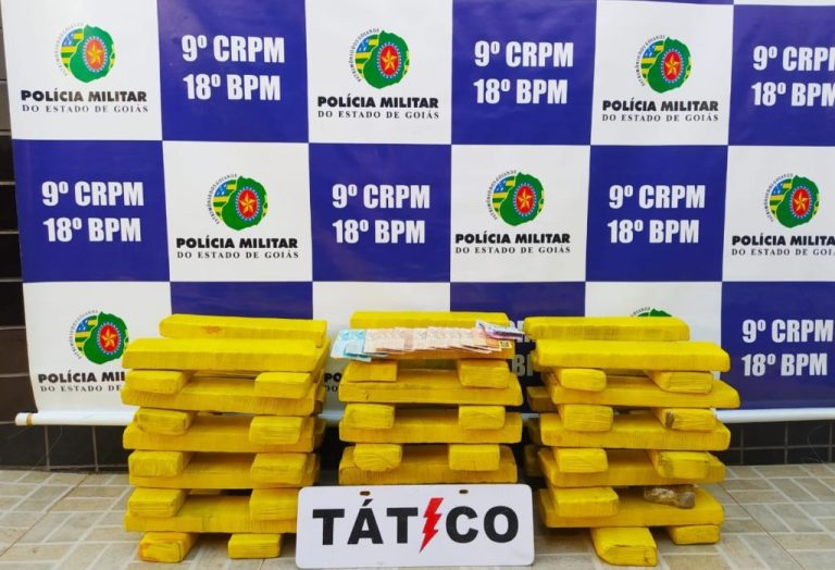 PM DE CATALÃO APREENDE CERCA DE 50 QUILOS DE MACONHA; AO TODO, FORAM 60 TABLETES DA DROGA, QUE VEIO DE MINAS GERAIS