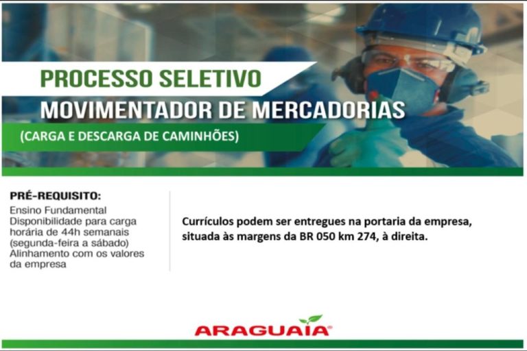 PROCESSO SELETIVO: ADUBOS ARAGUAIA ABRE VAGAS PARA MOVIMENTADOR DE MERCADORIAS