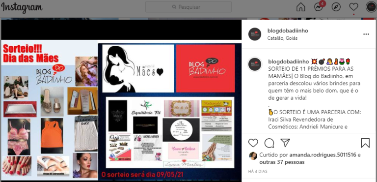 ESPECIAL DIA DAS MÃES: BADIINHO REALIZA SORTEIO DE 11 PRÊMIOS EM SEU INSTAGRAM