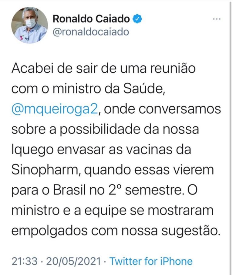 GOIÁS: PROFESSORES PODERÃO SER INCLUÍDOS NA LISTA DE PRIORIDADES AINDA HOJE, AFIRMOU CAIADO