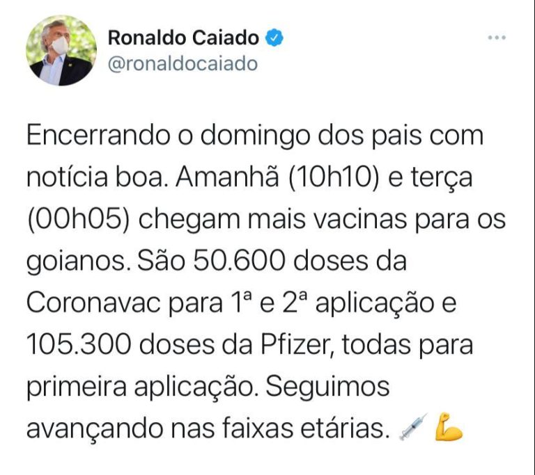 GOIÁS: SEMANA COMEÇA COM ANÚNCIO DA CHEGADA DE MAIS DUAS REMESSAS COM 155.900 DOSES DE VACINAS CONTRA COVID-19