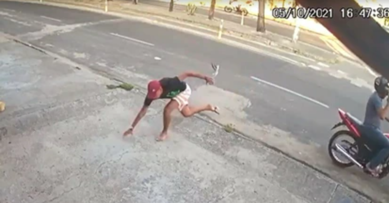 Assaltante tropeça, arrebenta chinelo, é mordido por cão e desiste do crime