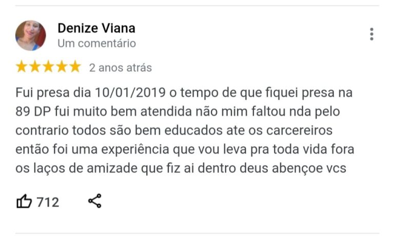 Mulher faz avaliação positiva no Google de delegacia onde ficou presa