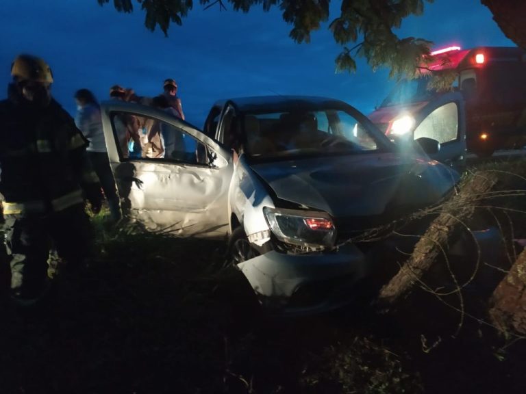 Carro sai da pista, bate em árvore e deixa duas pessoas feridas na estrada, em Catalão