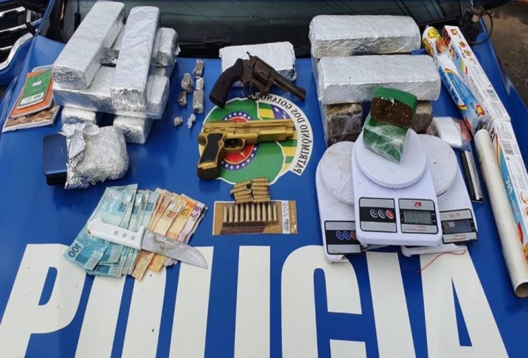 PM de Catalão estoura boca de fumo, apreende cerca de 15kg de maconha, armas e celulares; suspeito de 19 anos foi preso