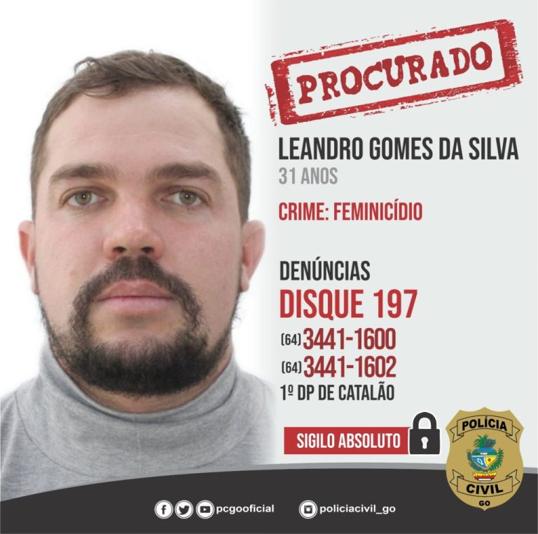 CONSIDERADO FORAGIDO, LEANDRO GOMES DA SILVA, QUE FUGIU APÓS MATAR EX-ESPOSA A FACADAS NO ÚLTIMO DOMINGO (26), EM CATALÃO, TEM FOTO DIVULGADA PELA POLÍCIA CIVIL