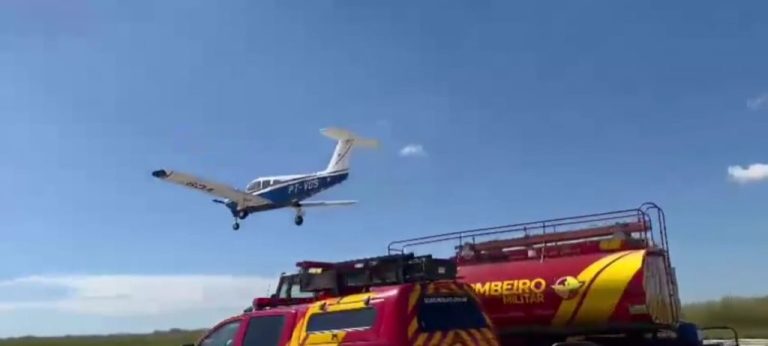 VÍDEOS: AVIÃO FAZ POUSO DE EMERGÊNCIA EM ANÁPOLIS APÓS PROBLEMAS NO TREM DE POUSO