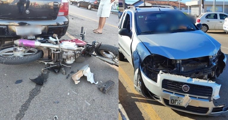 CÂMERAS DE MONITORAMENTO CAPTURAM MOMENTO ASSUSTADOR DE COLISÃO ENTRE MOTOCICLISTA E PICAPE EM CATALÃO