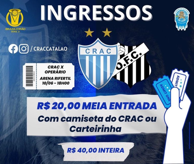 PROMOÇÃO ESPECIAL: TORCEDORES COM A CAMISETA DO CRAC PAGAM R$ 20 REAIS PARA APOIAR O TIME CONTRA O OPERÁRIO