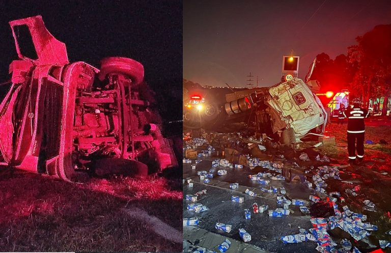 Carreta carregada com leite tomba em Caldas Novas; motorista morre