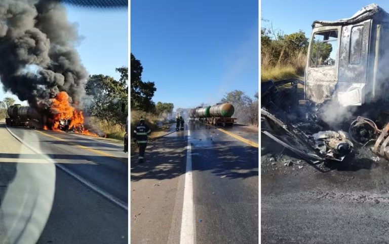 Caminhão e carro pegam fogo em acidente na BR-040; perícia busca identificar segunda vítima