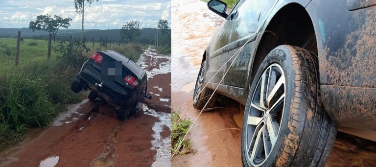 Veículo com criança e idosos cai em cratera em Catalão