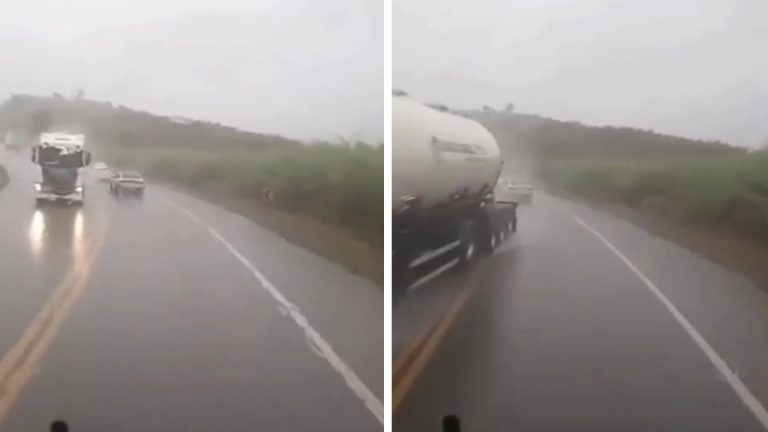 Vídeo de acidente com carreta que cai em ribanceira viraliza nas redes sociais; Assista