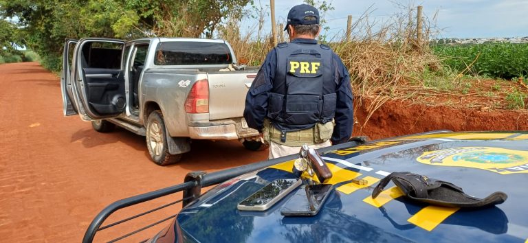 PRF recupera caminhonete furtada e apreende arma ilegal na zona rural de Catalão