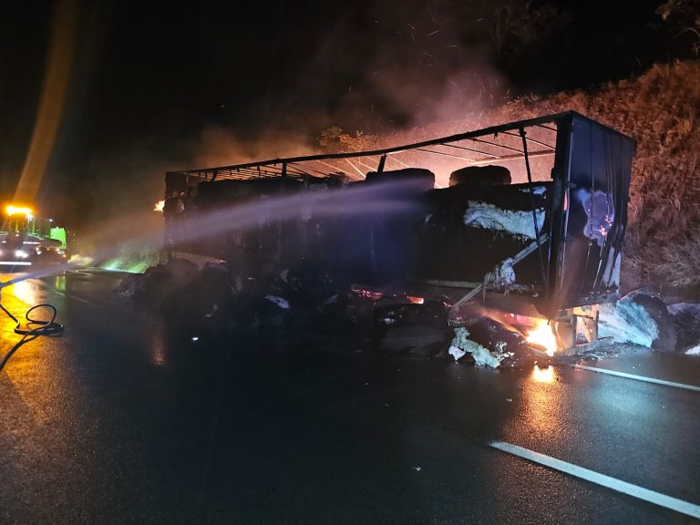 Incêndio em caminhão e acidente com motorista inabilitado marcam fim de semana na BR-050
