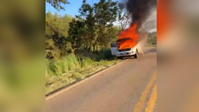 Caminhonete fica destruída após incêndio na GO-330 entre Três Ranchos e Ouvidor
