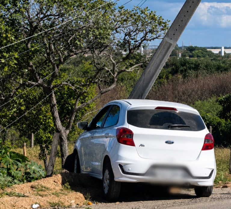 Motorista perde controle de carro e bate em poste no Alto da Boa Vista 2, em Catalão