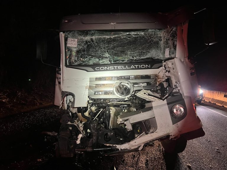 Motorista fica gravemente ferido em colisão entre caminhões na BR-050, em Catalão