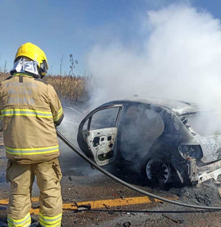 Colisão frontal deixa dois feridos e provoca incêndio na GO-213, em Ipameri